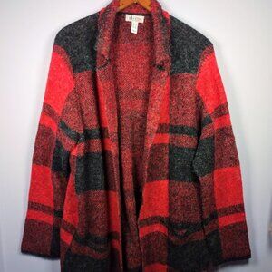 Denim and Co Plaid Soft Blazer Style Topper Collar Pockets Red Black Size Large